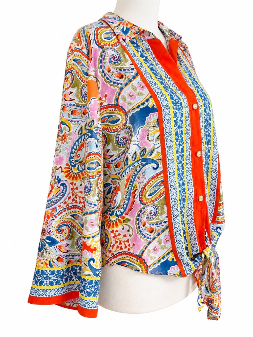 a Floral & Ivy Multicolor Paisley Print Tie-Waist Blouse small - Picture 3 of 14